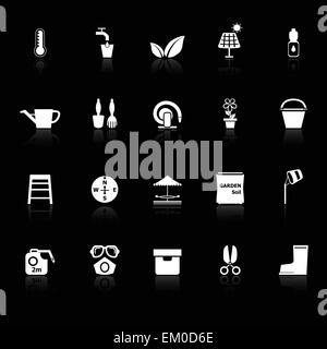 Home Garten Symbole mit Spiegeln auf schwarzem Hintergrund, Lager Vektor Stock Vektor