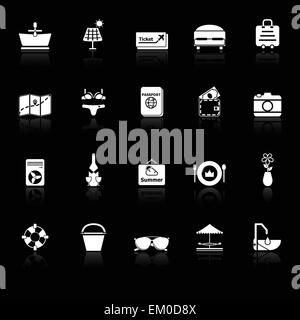 Sommer-Icons mit Spiegeln auf schwarzem Hintergrund, Lager Vektor Stock Vektor