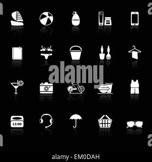 Strand-Icons mit Spiegeln auf schwarzem Hintergrund, Lager Vektor Stock Vektor