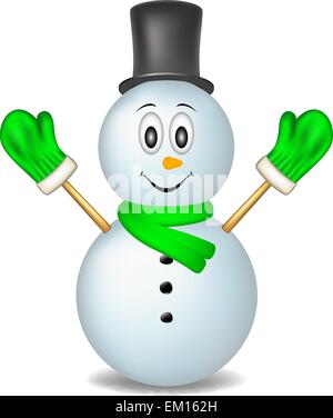 Lächelnde Schneemann tragen Handschuhe, Mütze und Schal Stock Vektor