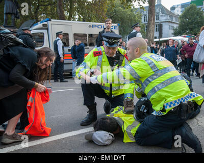 Polizei Zusammenstoß mit kurdischen Demonstranten außerhalb der Houses of Parliament in Parliament Square, London, zu Verhaftungen Featuring: Ansicht, kurdische Demonstranten, Metropolitan Polizei wo: London, Vereinigtes Königreich bei: 11. Oktober 2014 Stockfoto