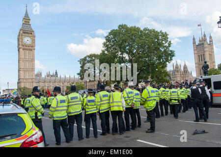 Polizei Zusammenstoß mit kurdischen Demonstranten außerhalb der Houses of Parliament in Parliament Square, London, zu Verhaftungen Featuring: Ansicht, kurdische Demonstranten, Metropolitan Polizei wo: London, Vereinigtes Königreich bei: 11. Oktober 2014 Stockfoto