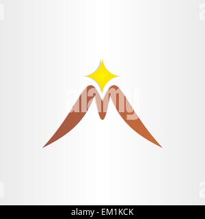 Berg Brief m Symbol Sonnenschein Hintergrund Symbol Kletterer braun gelb voll Stock Vektor