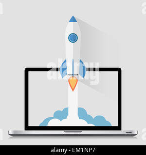 Starten Sie Space Rocket modernen flachen Konzeption Stockfoto