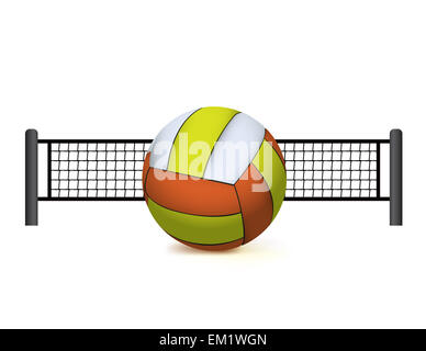 Eine Illustration fo eine realistische Beachvolleyball und Volleyball net isoliert auf weiss. Stockfoto