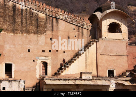 Ausschnitt aus Bundi Palast Wand, Rajasthan, Indien Stockfoto