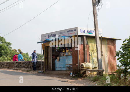 Tee-Tal laden an einem Aussichtspunkt in den Bergen von Munnar, Kerala Indien Stockfoto