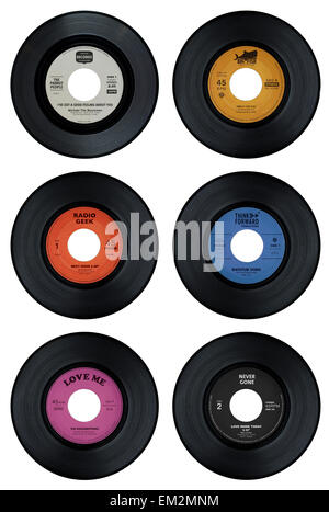 Satz von Vinyl-Schallplatten mit gefälschten Etiketten (2 von 2) Stockfoto