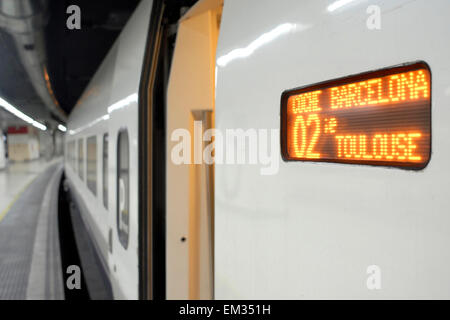 AVE Zug von Barcelona nach Toulouse, Frankreich. RENFE, Speed, schnell, Stockfoto
