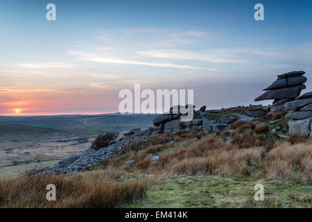 Granit Felsformationen auf Stowes Hill in der Nähe von Schergen auf Bodmin Moor in Cornwall Stockfoto