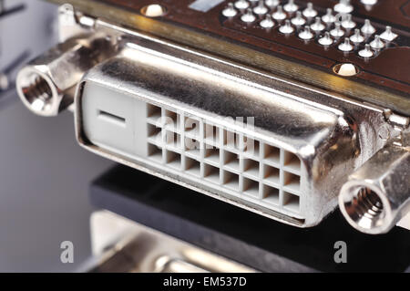 DVI-Grafikkarte-Schnittstelle auf der Hauptplatine, Nahaufnahme Stockfoto