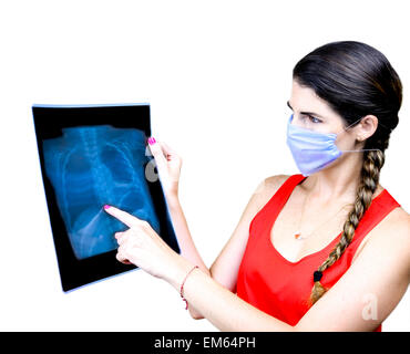 Student mit Blick auf eine X-Ray-Bild Stockfoto