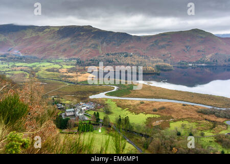 Blick vom Lodor Falls Lookout - über Derwent Water, Catbells Stockfoto