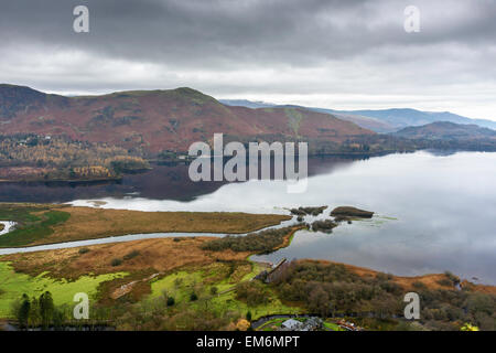 Blick vom Lodor Falls Lookout - über Derwent Water, Catbells Stockfoto