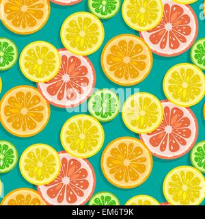 Nahtlose Zitrusfrüchte Hintergrund Vektor (Grapefruit, Limone, Zitrone, Orange) Stock Vektor