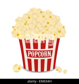Gestreifte rote und weiße Vektor Beutel Popcorn isoliert auf weiss Stock Vektor