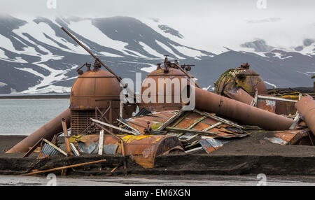 stillgelegten Kessel Tanks an Whalers Bay, Deception Island, Süd-Shetland-Inseln, Antarktis Stockfoto