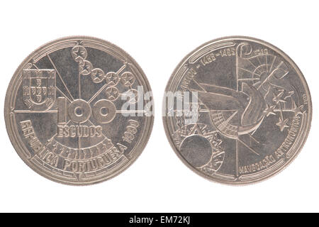 Portugal 100 Escudos Münze isoliert beide Seite, 1990, Portugal. Stockfoto