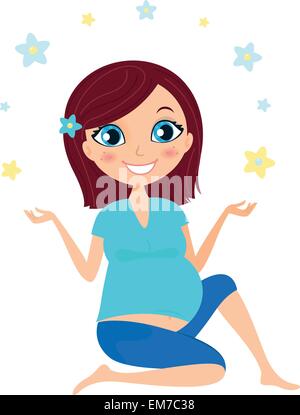 Schöne schwangere Mutter in Yoga Asana isoliert auf weiss Stock Vektor