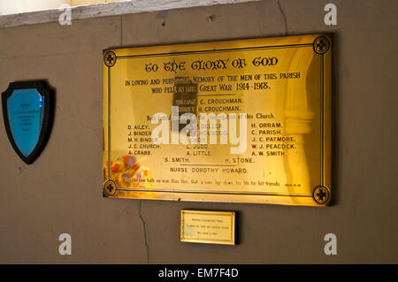 Großen Krieg Gedenktafel in St. Marien, Matching, Essex, England Stockfoto