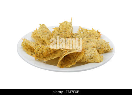 Großen kitschig Chips auf die Platte auf einem isolierten Hintergrund Stockfoto