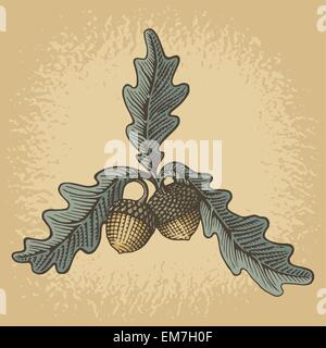 Eichel-Holzschnitt Stock Vektor