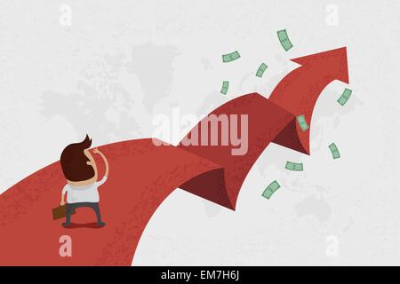 Geschäftsmann zu Fuß auf den roten Pfeil, die Straße zum Erfolg, eps10 v Stock Vektor