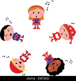 Winter Kinder Stille Nacht-Lied singen. Cartoon-Illustration. Stock Vektor