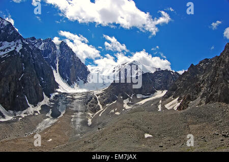 Altai-Sommerlandschaft Russland mit einer Steppe mit Rasen bedeckt und einige Pflanzen, eine Gruppe von Steinen als Vordergrund Blumen und Stockfoto