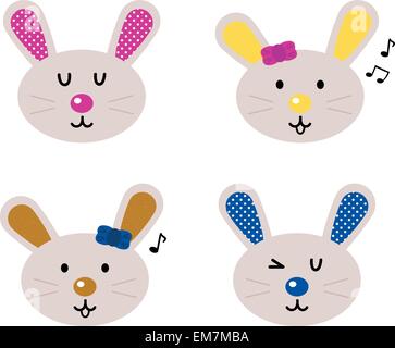 Niedlichen Häschen Köpfe Satz isoliert auf weiss Stock Vektor