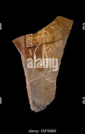 Alte Zeichnung auf dem Felsen der späten Bronze südwestlichen Iberischen Halbinsel vertreten Jagdszenen. Über schwarz isoliert Stockfoto