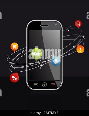 Smartphone-Gerät mit Anwendung auf schwarz Stock Vektor