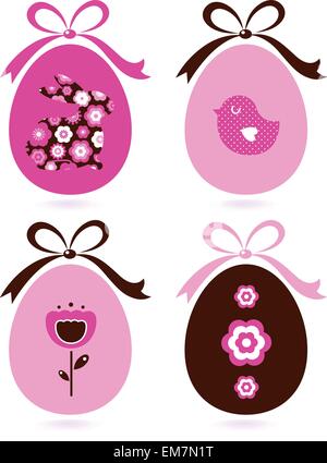 Retro-Ostereier Satz isoliert auf weiss (rosa & braun) Stock Vektor