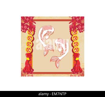 japanische Koi-Vintage-Rahmen Stock Vektor