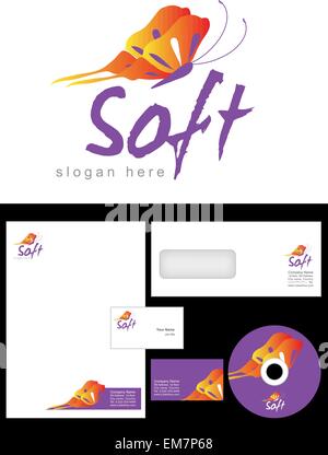 Soft-Logo-Design und CI-Paket inklusive Logo, Briefkopf, Visitenkarte, Hülle und cd Label. Stock Vektor