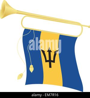 Vector Illustration Signalhorn mit einer Flagge Barbados Stock Vektor
