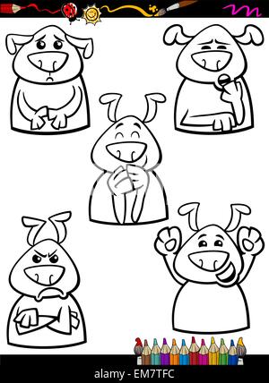Hund Emotion setzen Cartoon Malbuch Stock Vektor