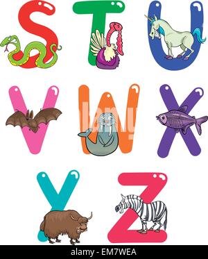 Cartoon-Alphabet mit Tieren Stock Vektor