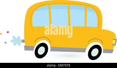 Gelbe Cartoon Schulbus isoliert auf weiss Stock Vektor