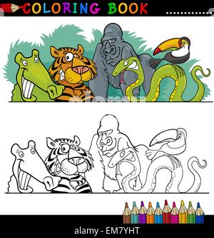 Wilden Dschungeltiere zum Ausmalen Stock Vektor