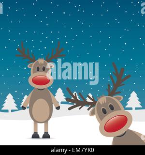 zwei Rudolph Rentier rote Nase Stock Vektor