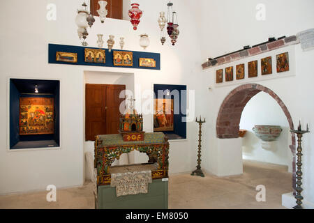 Griechenland, Kykladen, Santorini, Pyrgos, Museum Für Ikonen Und Lithurgische Objekte in der Kapelle Agia Triada Stockfoto