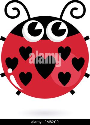 Liebe Marienkäfer mit Herzen isoliert auf weiss Stock Vektor