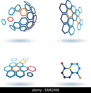 Satz von abstrakten Symbolen, chemische und soziale Netzwerke-Konzept Stock Vektor