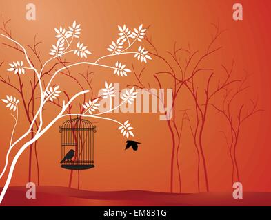 Baum-Silhouette mit Vögel Stock Vektor