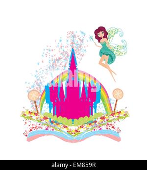 Magische Welt der Märchen, Märchenschloss aus dem Buch erscheinen Stock Vektor