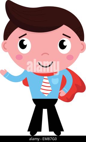 Cartoon Superheld Geschäftsmann im roten Umhang, isoliert auf weiss Stock Vektor