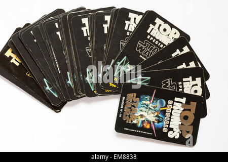 Top Trumps-Specials-Karten Star Wars isoliert auf weißem Hintergrund Stockfoto