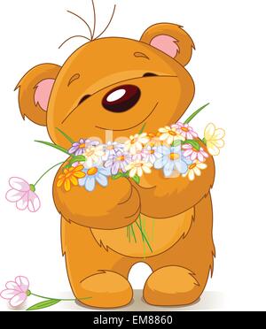 Teddybär mit einem Blumenstrauß Stock Vektor