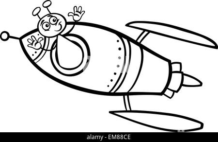 Alien Sie in Rakete Cartoon Malvorlagen Stock Vektor